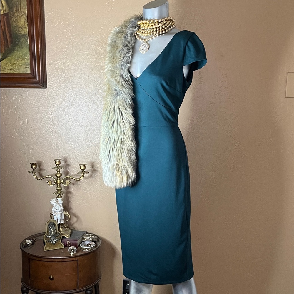 Dress the Population Teal Cap-Sleeve Midi Dress